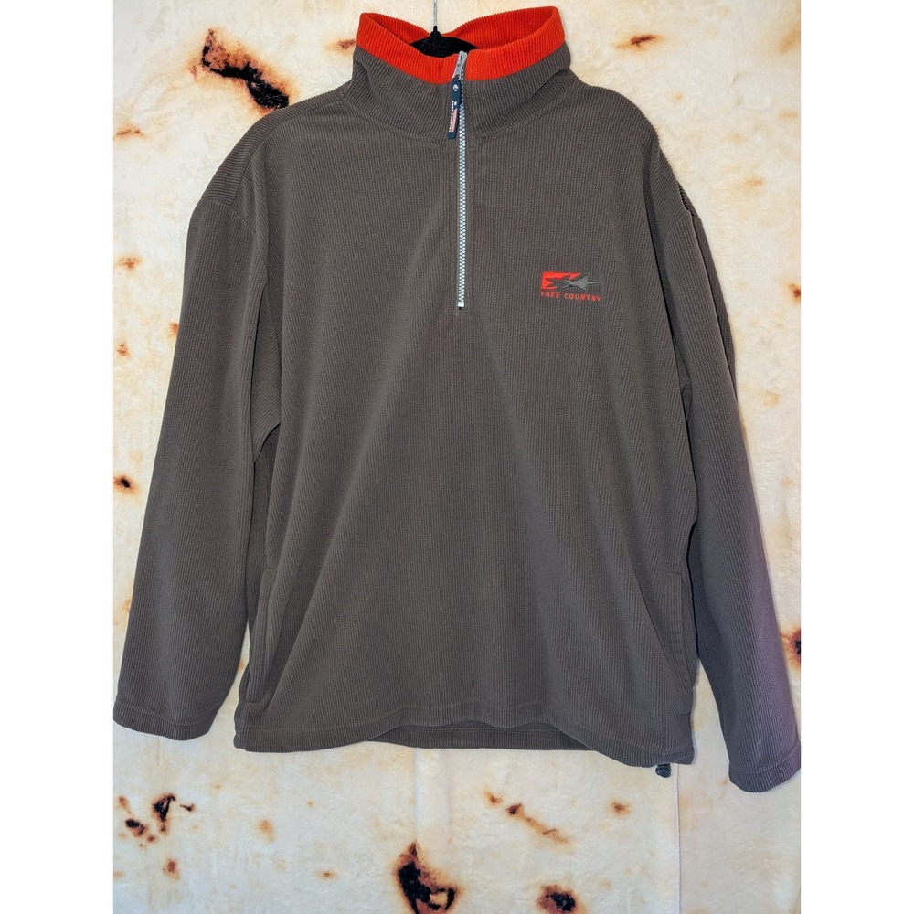 Free Country Quarter Zip Fleece Mens Size M Brown Orange Ribbed Pullover Hiking